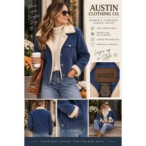 Austin Clothing Co Blue Corduroy Sherpa Lined Trucker Jacket Womens S